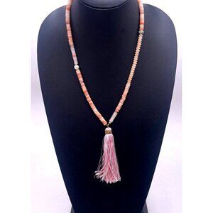 Serefina Multicolor Stones Pink Tassel Lariat Y Drop Necklace 26 Inches
